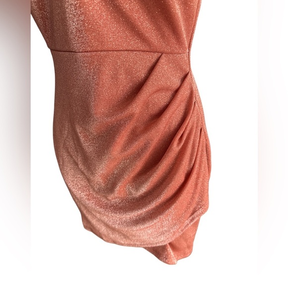 GLARE Coral‎ Gold Sparkly Party Mini Dress Size Medium - Picture 4 of 7
